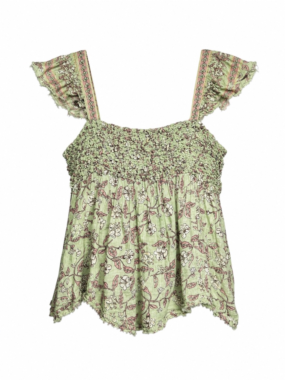 Free People Nala Printed Babydoll Tank Top Sweet Mint Floral Womens Medium